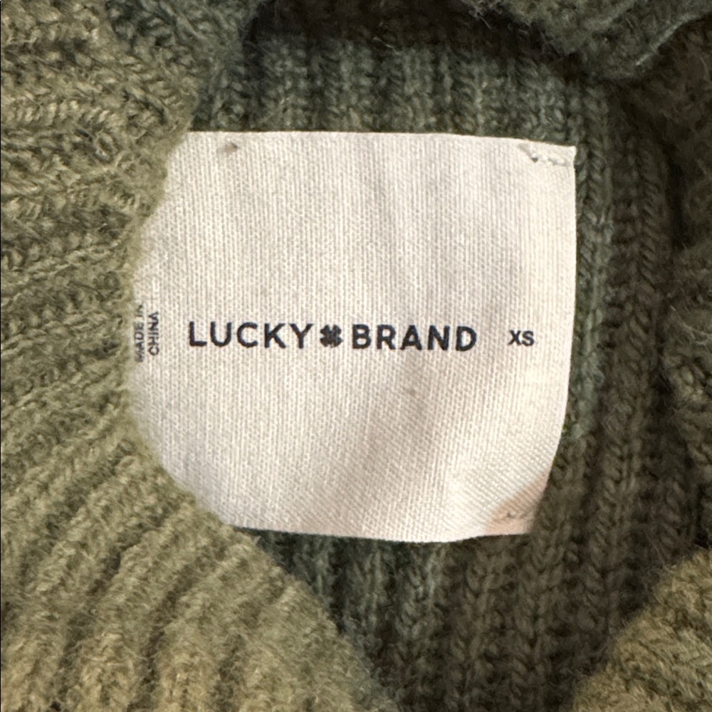 NWT LUCKY BRAND MOCK NECK RIBBED SWEATER DRESS OLIVE GREEN WOOL BLEND SIZE XS - Picture 10 of 11